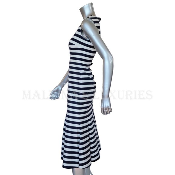 DOLCE & GABBANA DRESS OPEN BACK STRIPED COTTON BLEND FLOUNCE SKIRT sz 40 4 - Picture 8 of 9